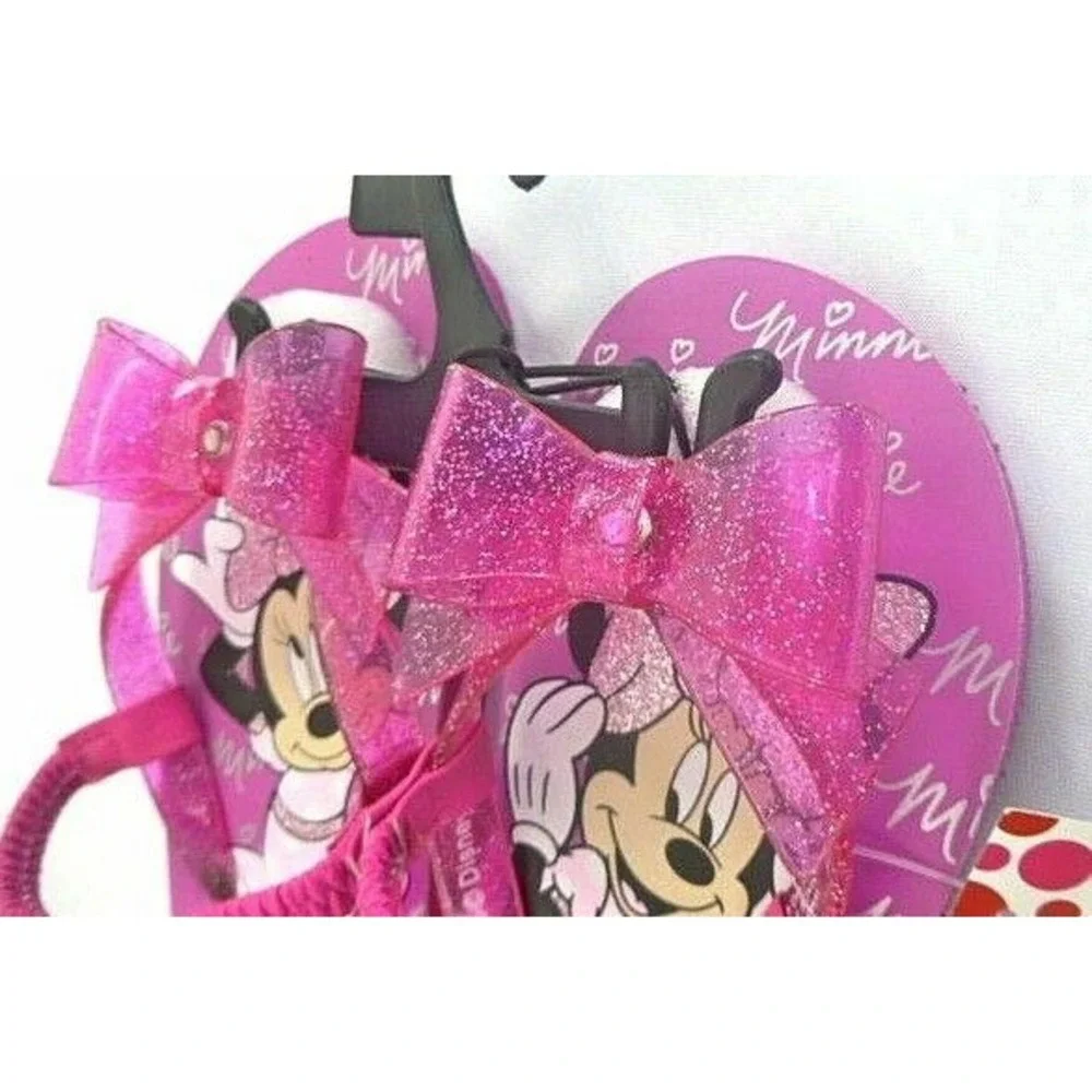 Disney Minnie Mouse Sandals Toddler Girls Size Small 5-6 Pink Flip‎ Flops NEW